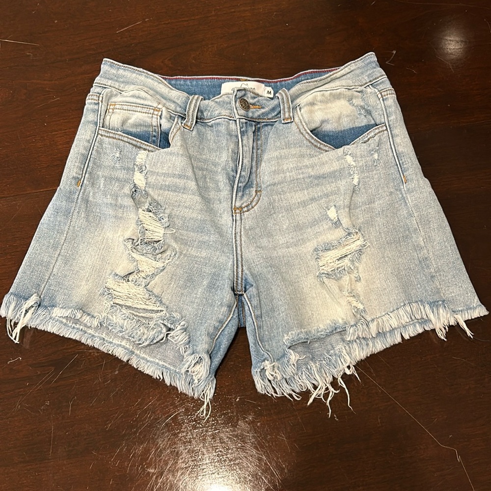 Carly Jean Los Angeles Light Blue Distressed Jean Shorts
